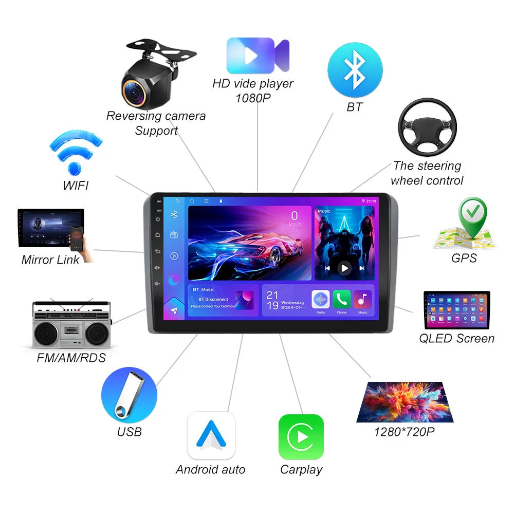 Android 16 Carplay Auto Car Radio For Audi A3 8p 2003 - 2012 S3 Rs3 2011-2012 Audio Stereo | AUTOKITSHOP