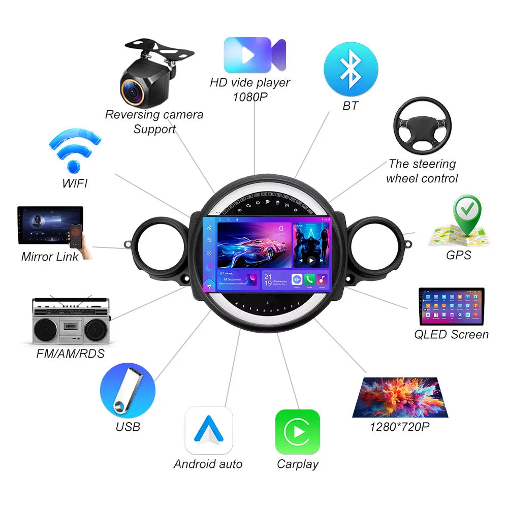 Android 16 For Bmw Mini Cooper R56 R60 R51 2006-2015 Wireless Carplay Android Auto Multime | AUTOKITSHOP