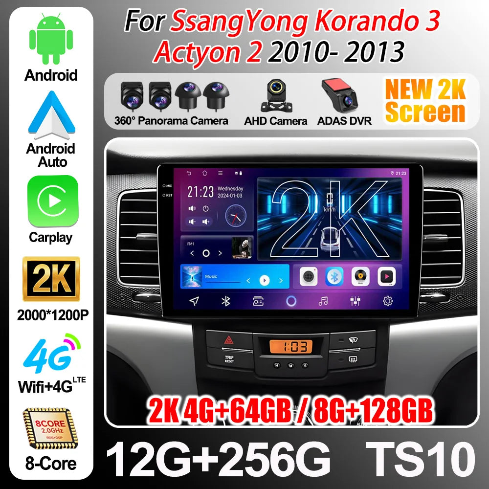 Stereo Head Unit For SsangYong Korando 3 Actyon 2 2010 2011 2012- 2013 Android 16 Multimed | AUTOKITSHOP