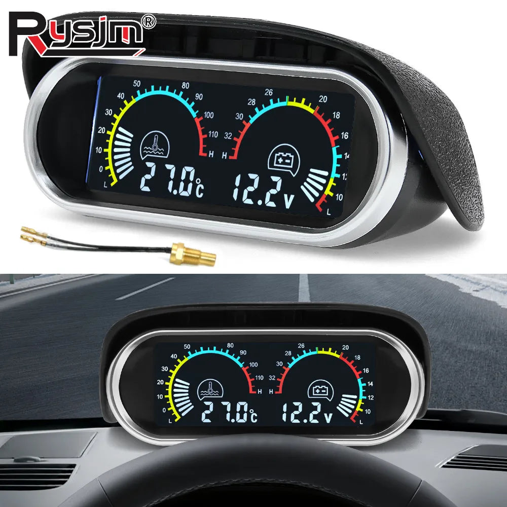 Car Truck 2 IN 1 LCD Gauge Water Temperature Meter +Voltmeter With 1/8 NPT Temp Sensor Water Tem - Automotive LED Light