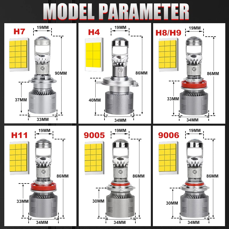 H7 H4 Led Projector Lens Hi/Low H8 H11 H9 9005 HB3 9006 HB4 Car Headlight Bulbs 12V 24V Ca