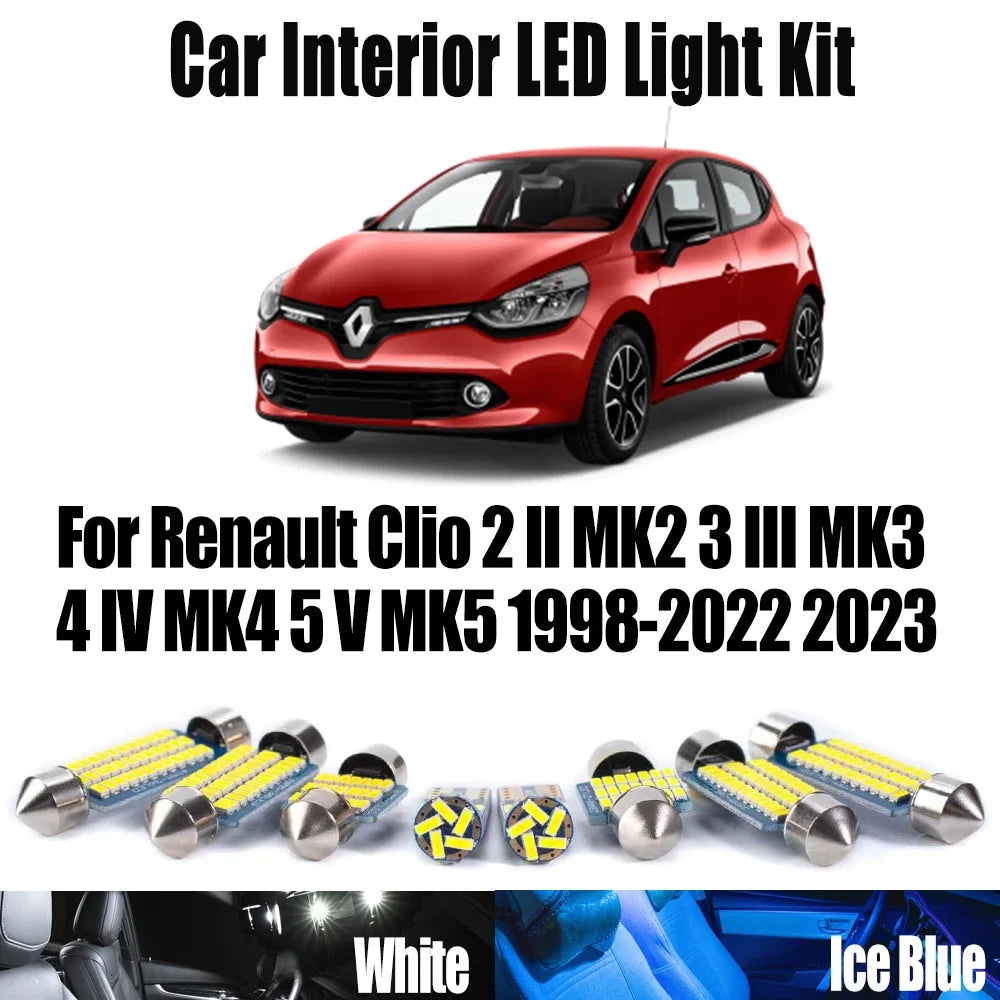 LED Interior Light Kit for Renault Clio 2 II MK2 3 III MK3 4 IV MK4 5 V MK5 1998-2023 - Canbus Dome Map Door Trunk Bu...