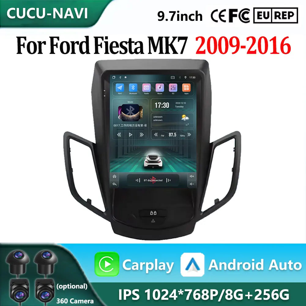 9.7" Auto Android 16 Car Radio For Ford Fiesta MK7 2009-2016 Multimedia Player Navigation  | AUTOKITSHOP