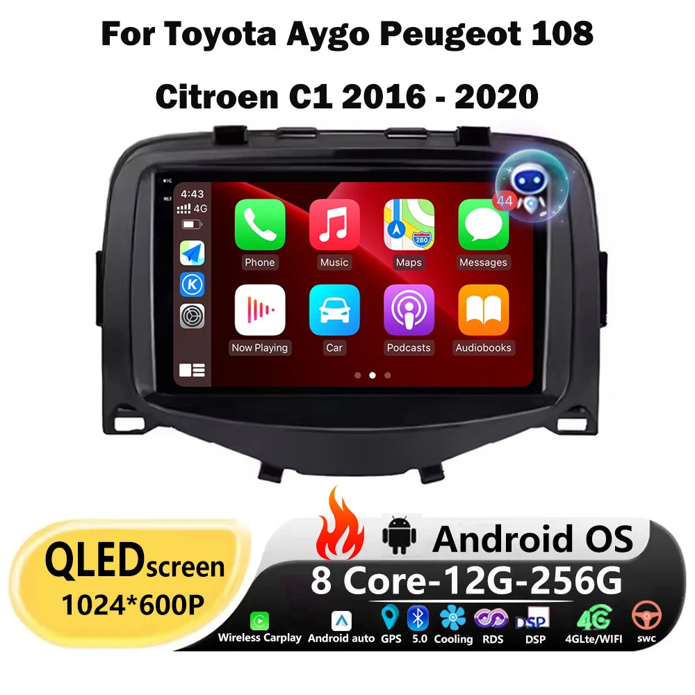 Android Auto For Toyota Aygo Peugeot 108 Citroen C1 2016 - 2020 Car Radio GPS Navigation M