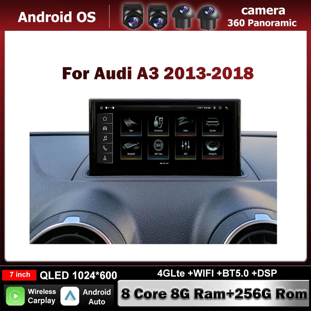 7 Inch For Audi A3 2013-2018 Android Auto QLED Screen Car Accessories Auto Carplay Monitor