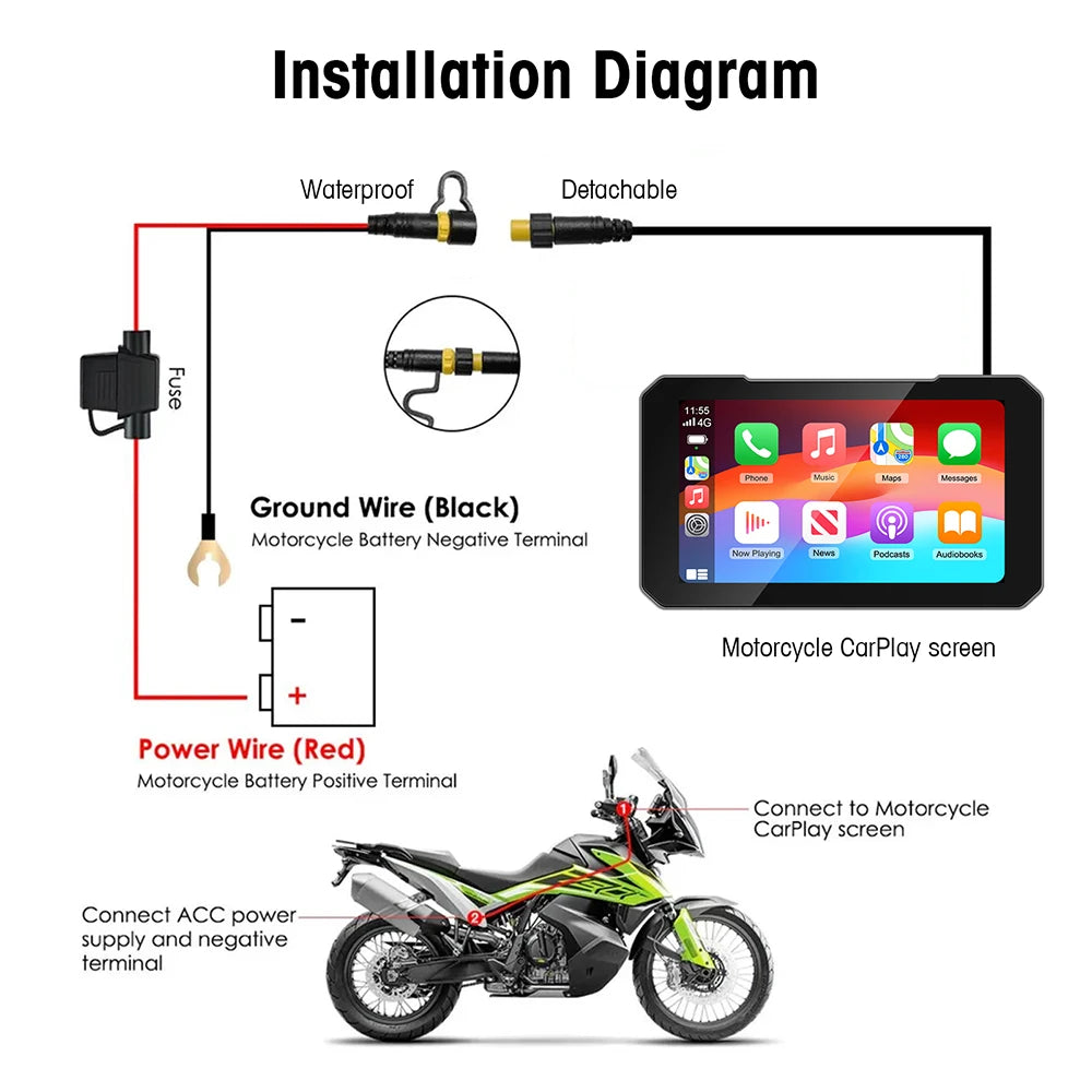 LEXXSON 5'' IPS Screen Wireless Carplay Motorcycle Monitor GPS Navigation Android Auto Por | AUTOKITSHOP