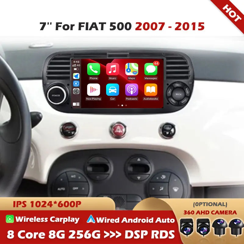 7" inch Car Radio For FIAT 500 2007 - 2015 GPS Navigation Android Auto Carplay Multimedia
