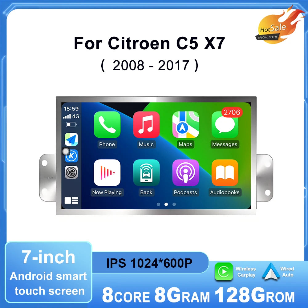 Wireless CarPlay 7 Inch Android OS Car Radio for Citroen C5 X7 2008-2017 Intelligent Multi