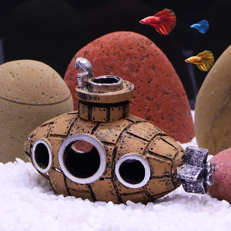 Resin Submarine Ornaments Aquarium Fish Tank Decoration Fish Shrimp Shelter Cave Landscaping Acc - Automotive LED Light