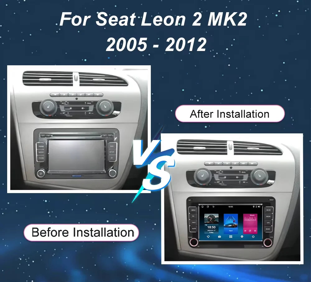 Android 16 Car Radio For Seat Leon 2 MK2 2005 - 2012 LHD Multimedia Player Stereo wireless