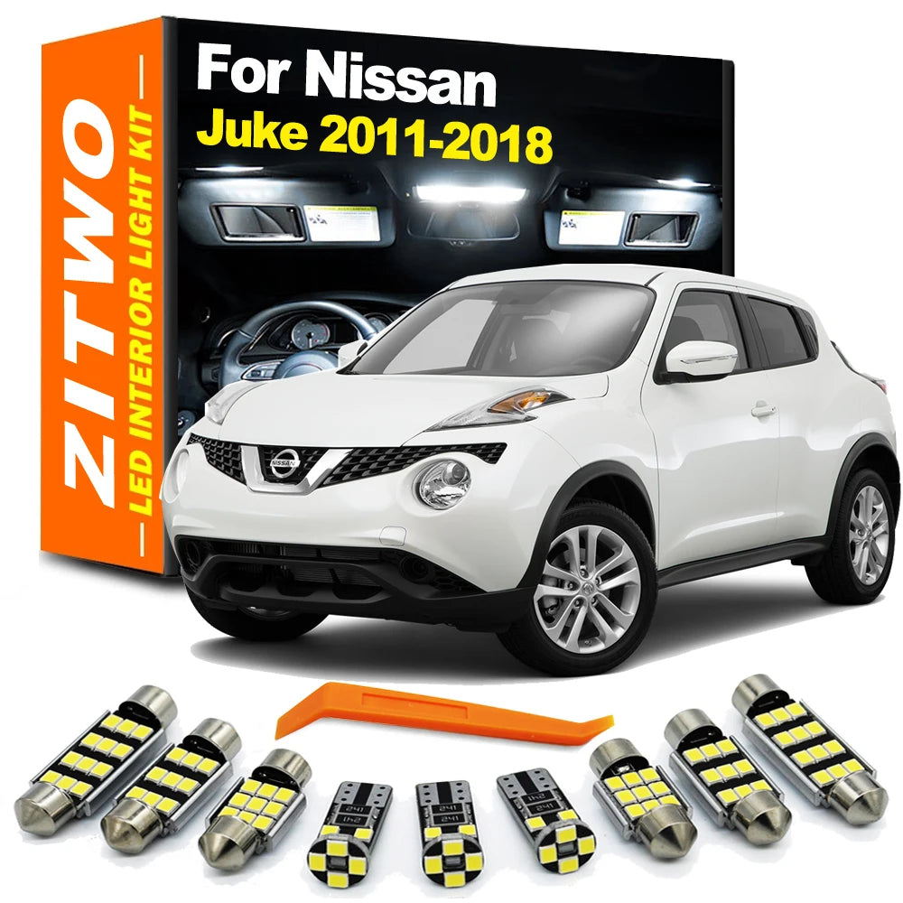 ZITWO 11Pcs LED Interior Light Kit Canbus For Nissan Juke 2011 2012 2013 2014 2015 2016 2017 2018 Luggage Number Plate Bulb