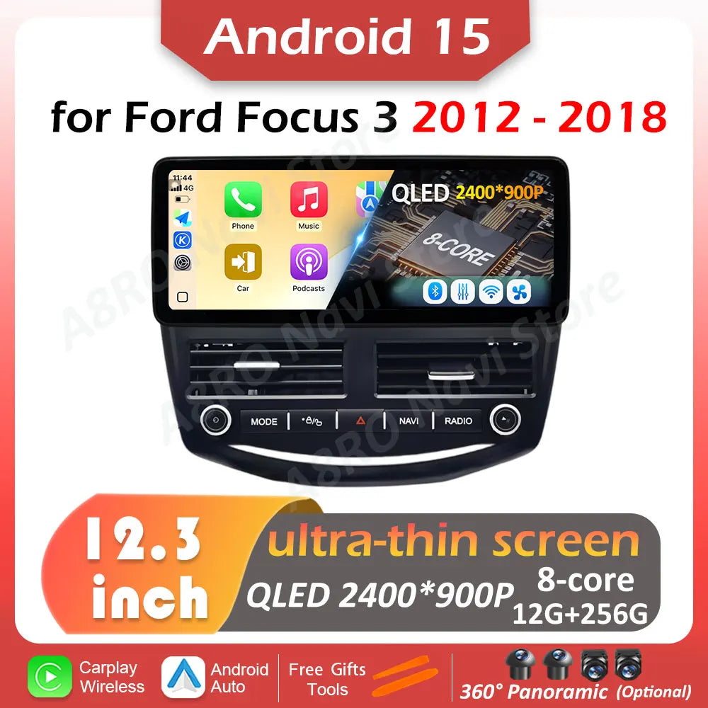 QLED 2400*900P for Ford Focus 3 2012 2013 - 2018 Car Multimedia Radio Player Android 15 Sy | AUTOKITSHOP