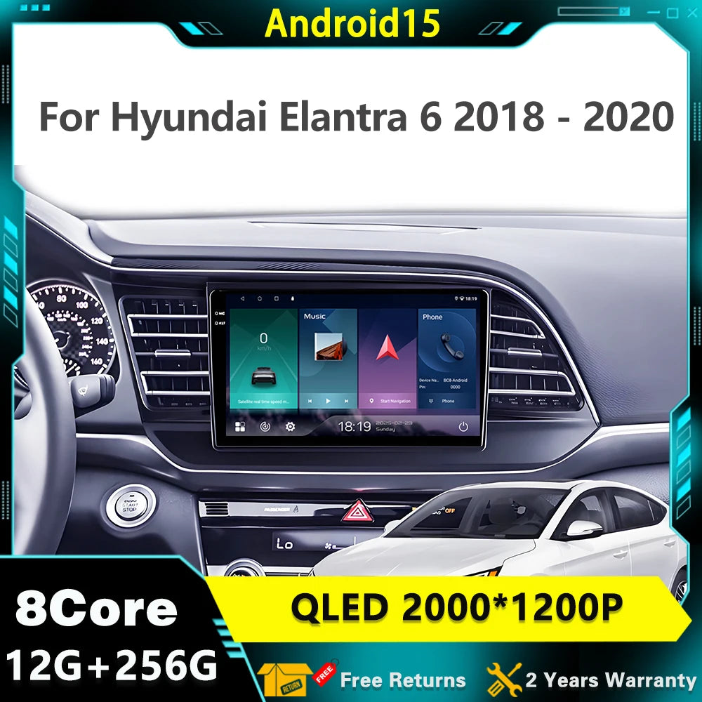 Car Radio Android 15 For For Hyundai Elantra 6 2018 - 2020 Multimedia Player Navigation GP