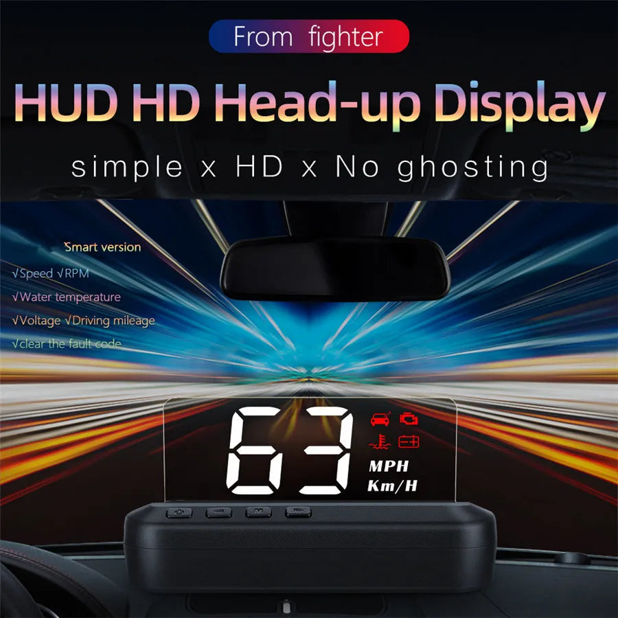 Vehicle OBD2 HUD Head Up Display Digital Speed Projector Speedometer RPM KMH MPH