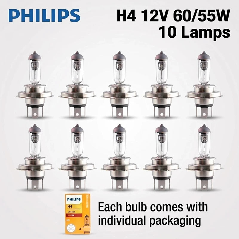 Philips 10 Lamps Vision H4 12V 60/55W P43t Original Car Halogen Head Lamps 3200K Standard