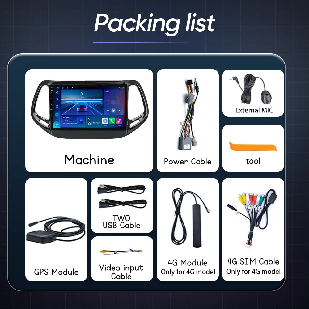 Android 15 Carplay For Jeep Compass 2 MP 2016 2017 2018 2019 Auto Radio Multimidia Player