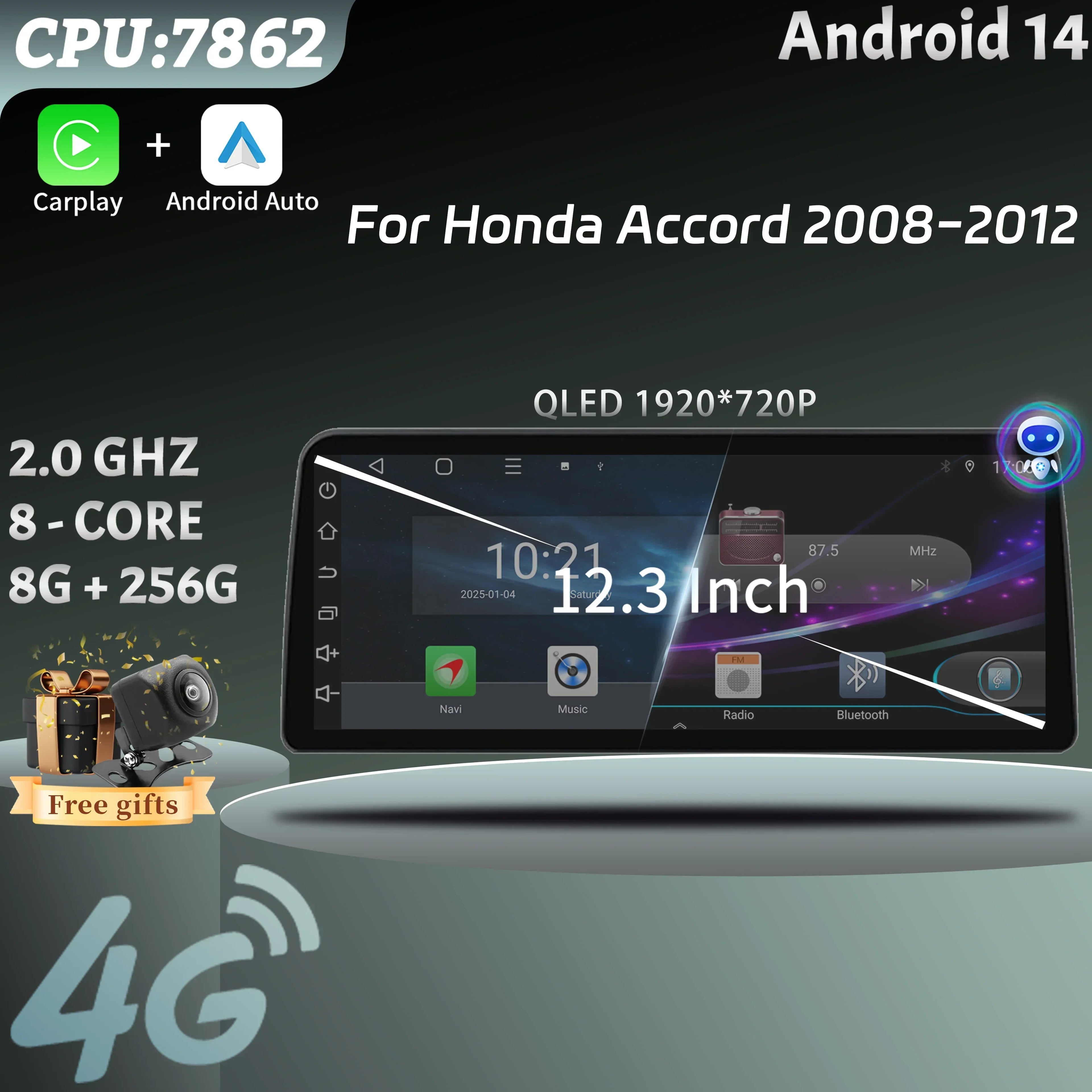 12.3inch Android For Honda Accord 2008-2012 Car Radio Multimedia Navigation 4G GPS Wireles
