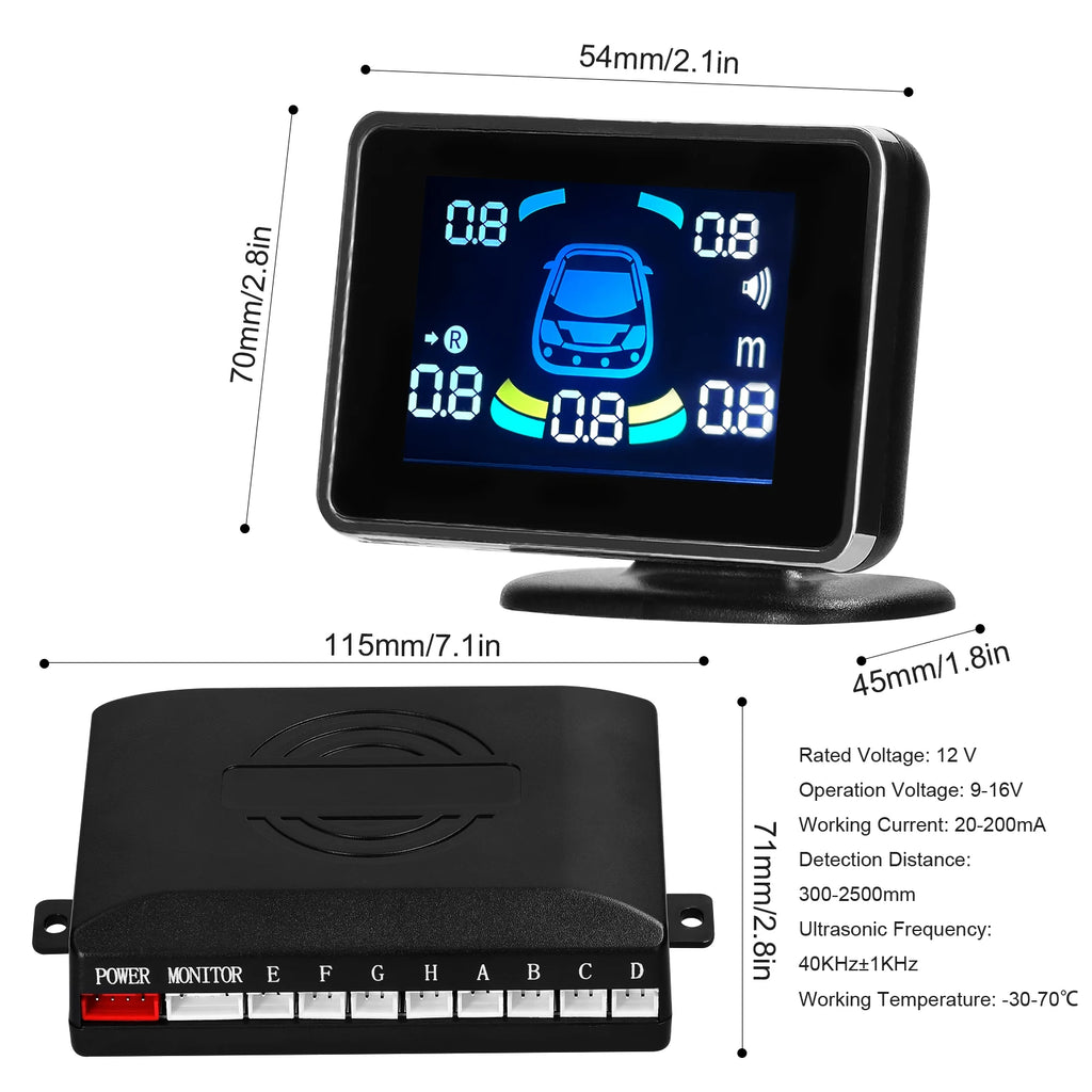 Car Parking Sensor Reversing Radars System Front & Rear Support Sound Warning/Buzzer/Mute with 8 - Automotive LED Light