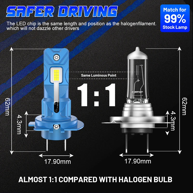 H7 LED Canbus 1:1 Mini Size Car Headlights Turbo Fan STG Universal 6000K Cool White Plug&P