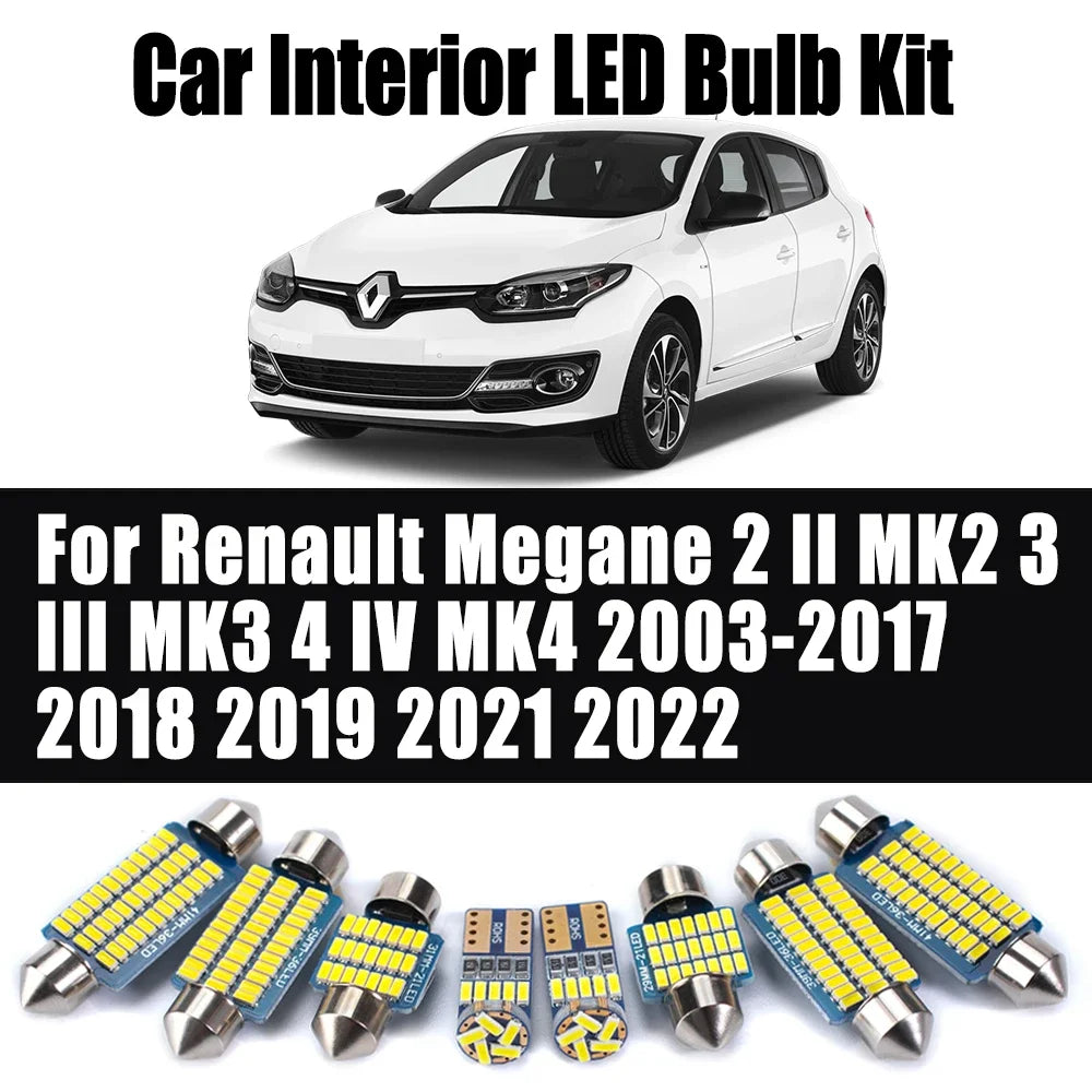 LED Interior Light Kit for Renault Megane 2 II MK2 3 III MK3 4 IV MK4 2003-2019 - Canbus Dome Map Door Trunk Bulbs | ...