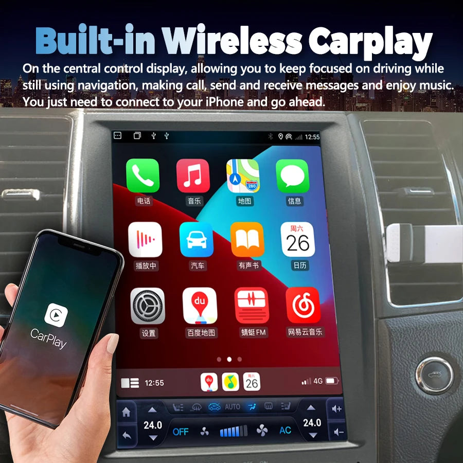 12.8inch Android 14 For Ford Taurus 2010-2019 Car Radio GPS Video Player Carplay Head Unit