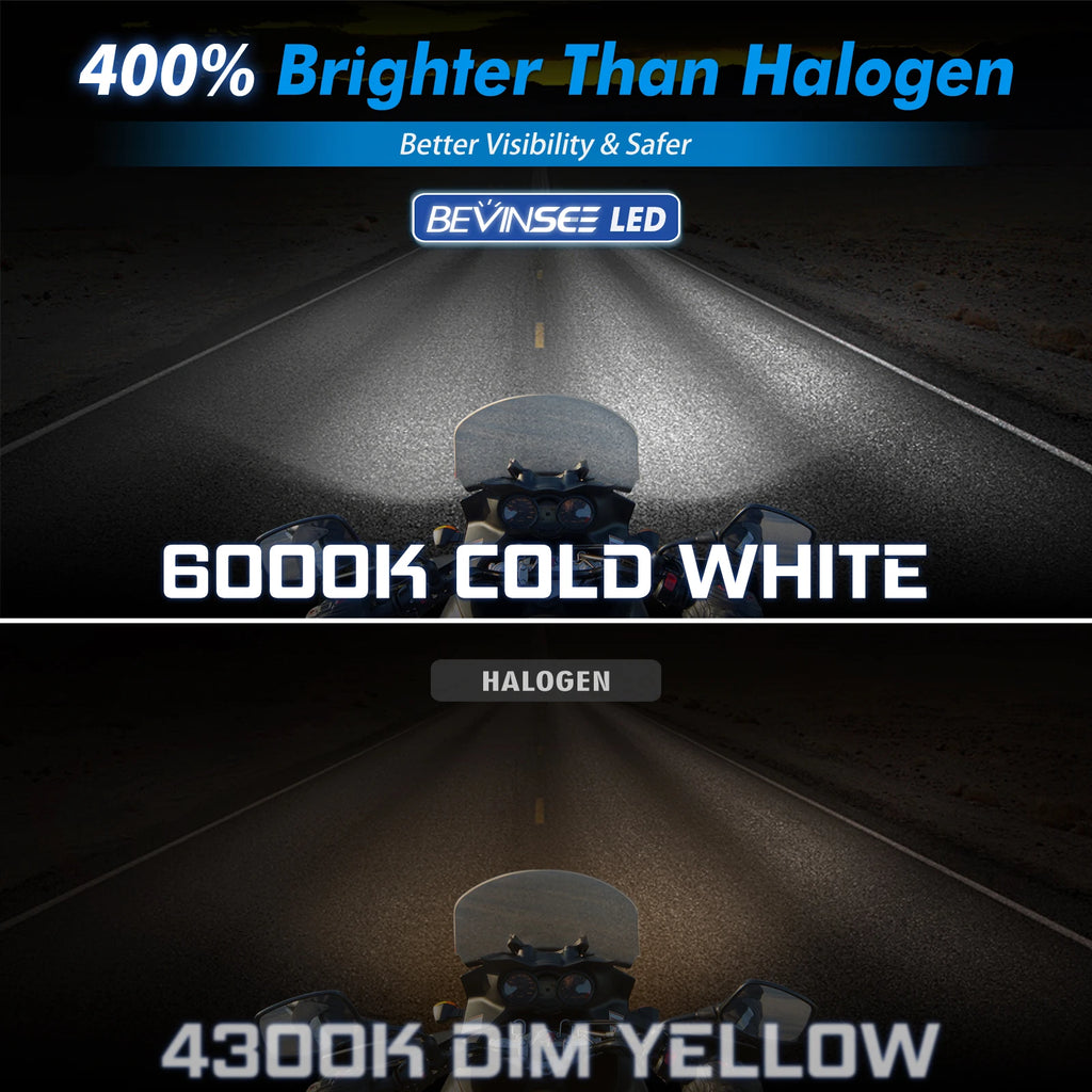 BEVINSEE BA20D H6 LED Headlight Bulb for Motorcycle High&Low Beam Halogen Size Plug & Play