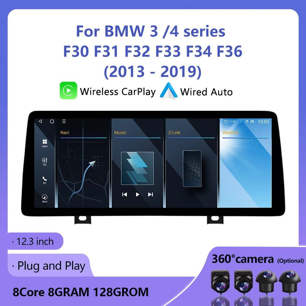 12.3inch Android For BMW 3 /4 series F30 F31 F32 F33 F34 F36 2013- 2019 Car Radio Multimed