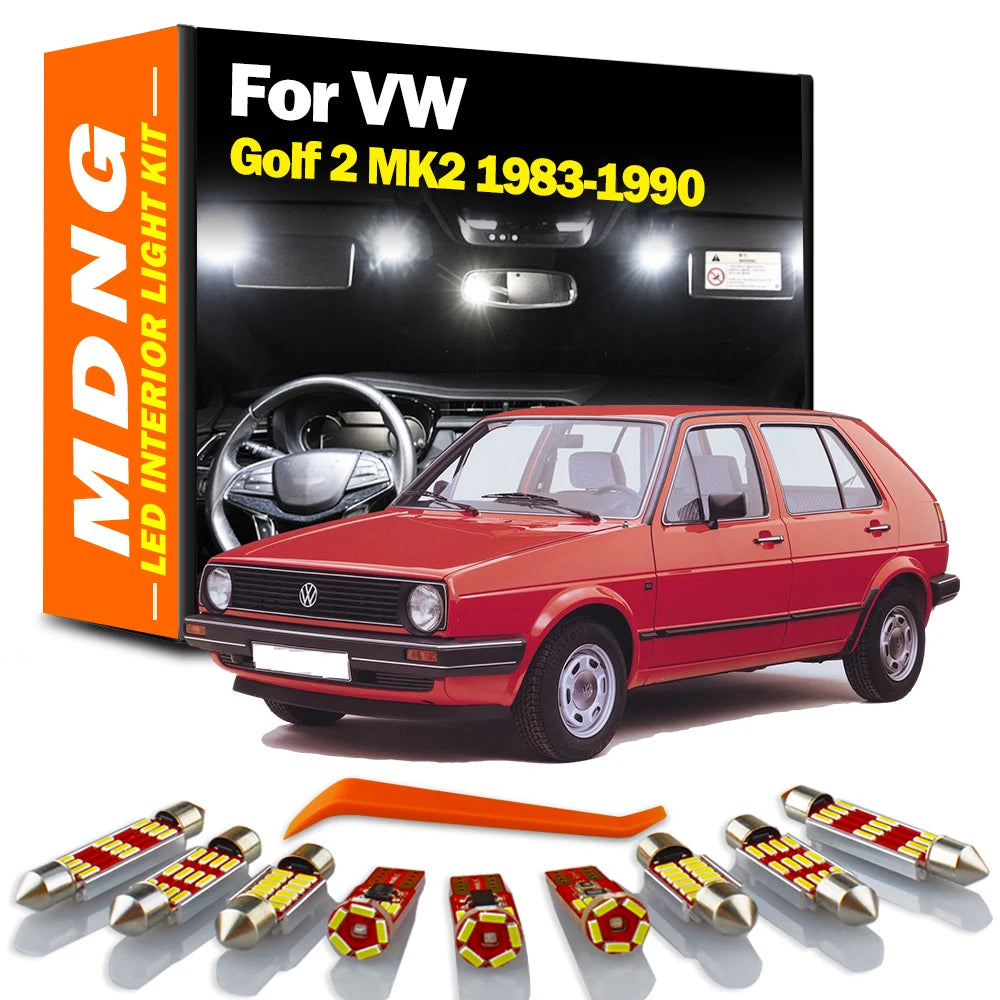 9-Piece LED Interior Light Kit for Volkswagen VW Golf 2 MK2 1983- 1986 - Canbus Dome Map Door Trunk Bulbs | AUTOKITSHOP