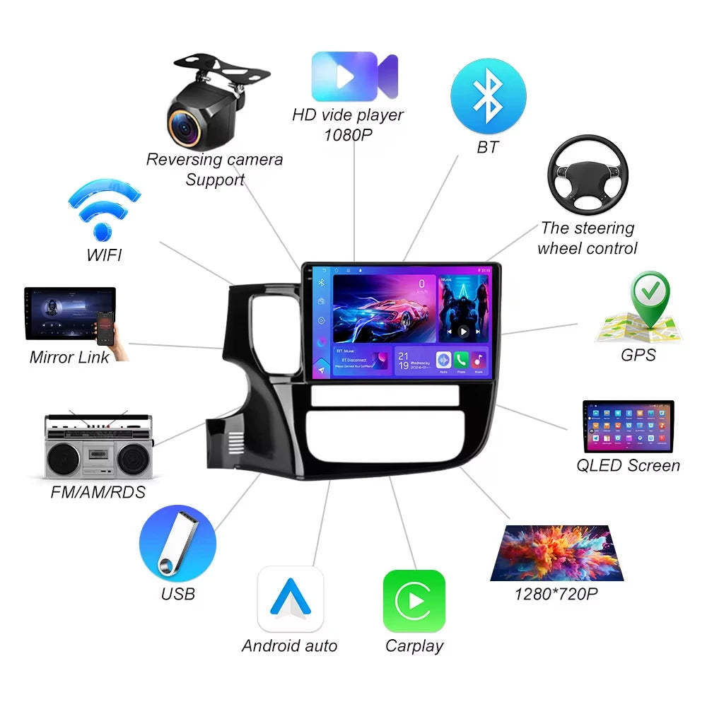 Android 16 For Mitsubishi Outlander 3 Gf0w Gg0w 2012-2018 Video Player Carplay Auto Car Ra | AUTOKITSHOP