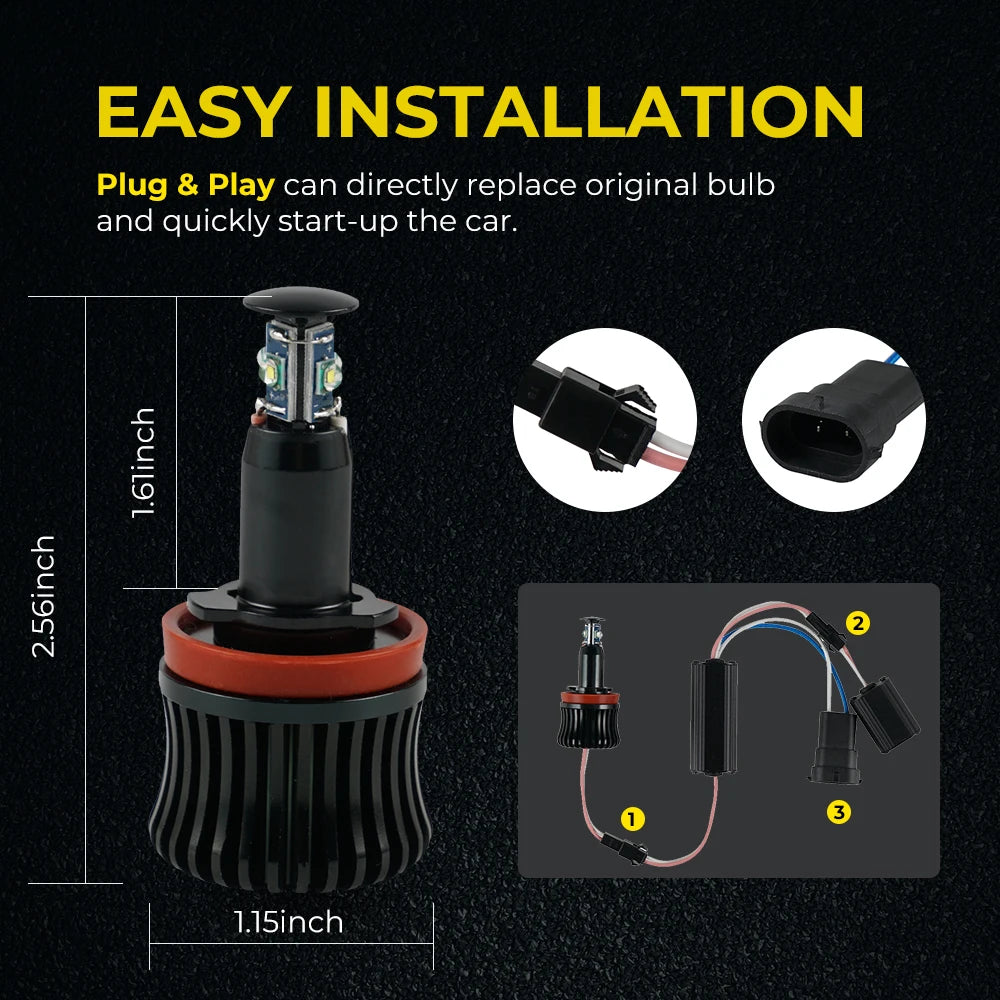 LED Angel Eyes for BMW E90 E92 328i 335i M3 E93 E91 E60 LCI, H8 Halo Marker Lights Bulb 40