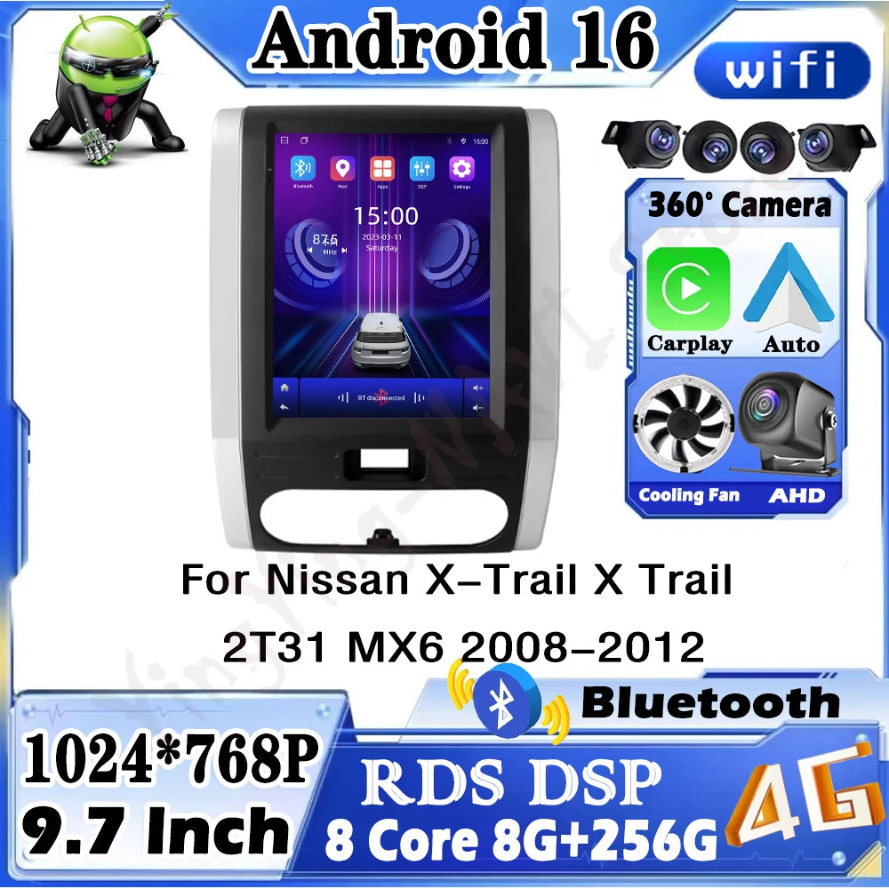 Car Radio For Nissan X-Trail X Trail 2T31 MX6 2008-2012 Android 16 Navigation GPS Multimed