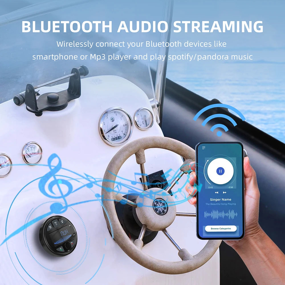 Boat Radio Marine Stereo Source Media Player AM FM RDS Receiver MP3 MP4 Video Play Bluetoo
