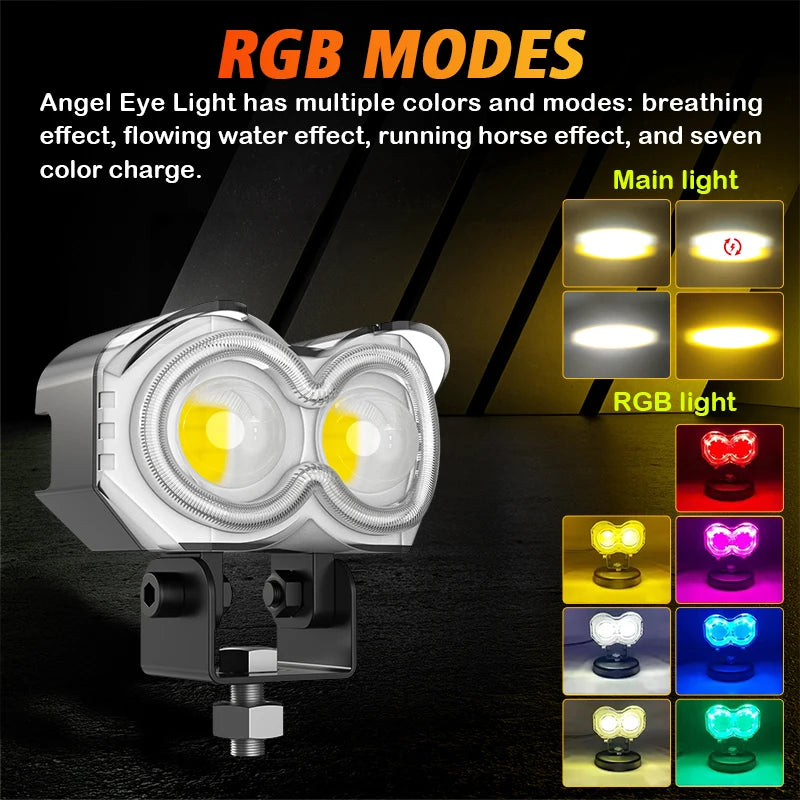 Motorcycle LED Spotlight Headlight Flash Strobe Light 2/3 Lens Hi/Low Beam Driving Lamps 1