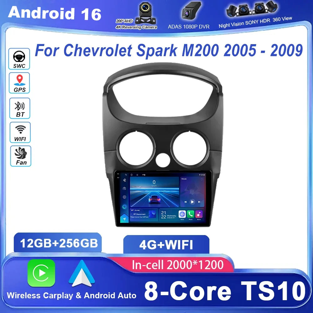 Car DVD Android 16 Radio Stereo For Chevrolet Spark M200 2005 -2009 High-Performance CPU Q