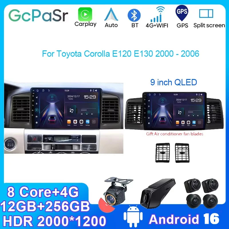 Android 15 For Toyota Corolla E130 E120 2000 - 2004 Android Auto Car Radio Stereo Head Uni