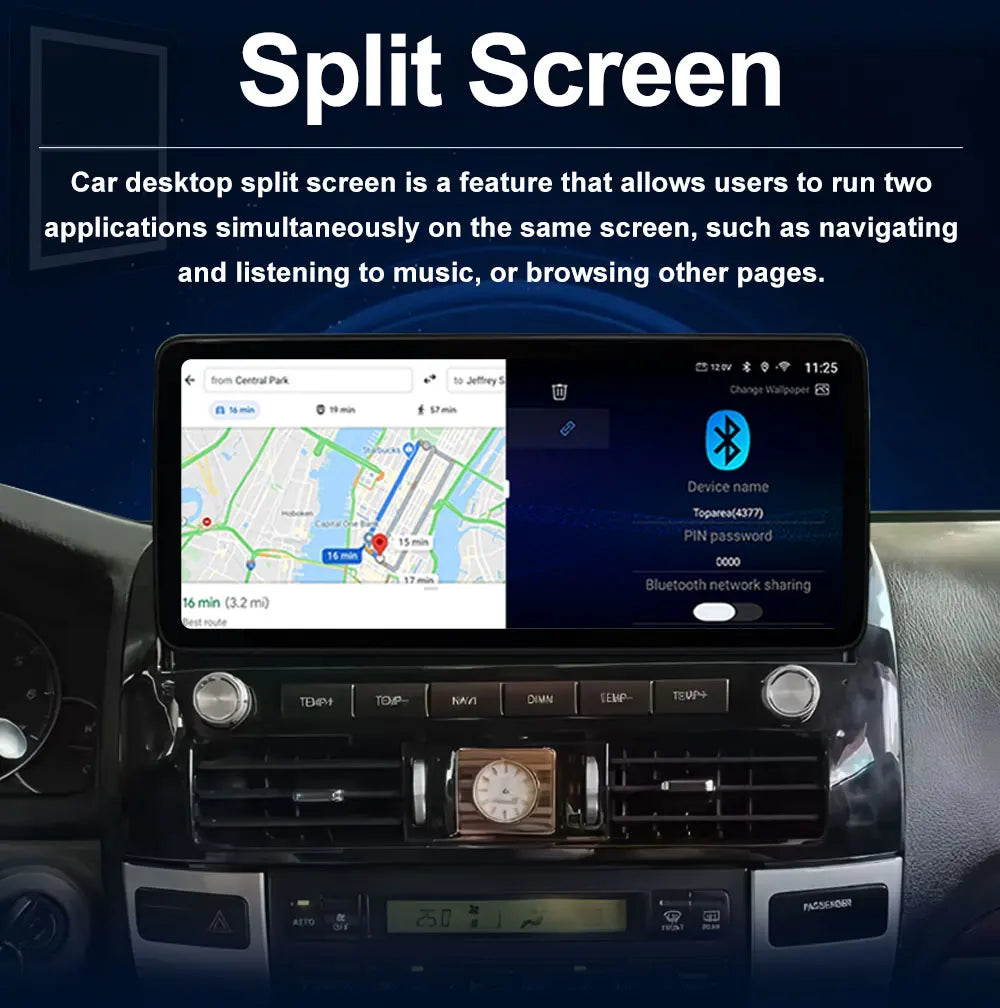 Android 16 Split Screen 4G Car Video Multimedia Player GPS Navigation WiFi 12.3 inch for T