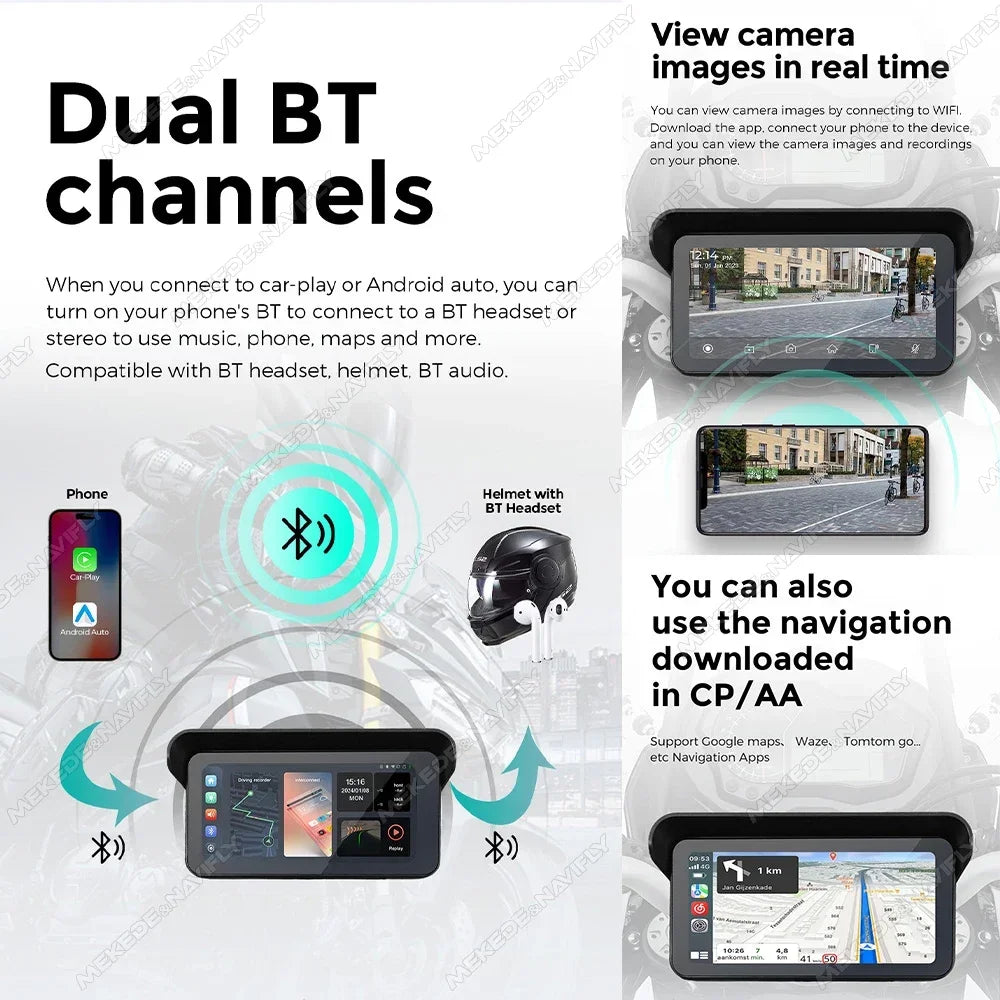 Portable 6.25 Inch Carplay Motorcycle GPS Navigation IP67 Waterproof Wireless Android Auto | AUTOKITSHOP