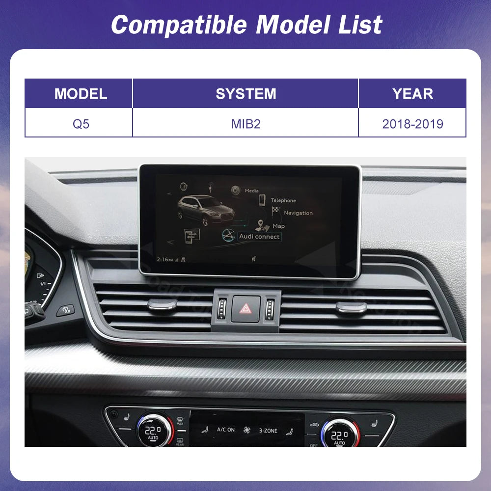 Road Top Wireless CarPlay Linux Screen For Audi Q5 2018-2019 Android Auto Car Radio GPS Na | AUTOKITSHOP