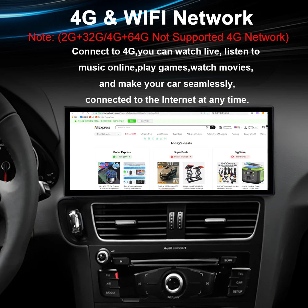 Wireless CarPlay Android 14 For Audi Q5 2009-2017 12.3inch Car Video Players GPS Navigatio
