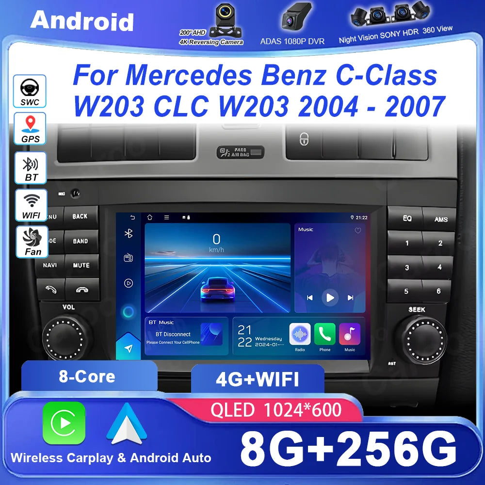 7'' For Mercedes Benz C-Class W203 CLC W203 2004-2007 Screen Android 16 Car Radio Multimed