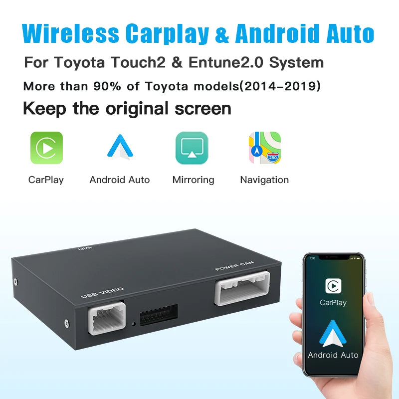 AUTOABC Wireless Carplay Android Auto For Toyota Yaris Corolla Tacoma Camry CHR Tundra Hig