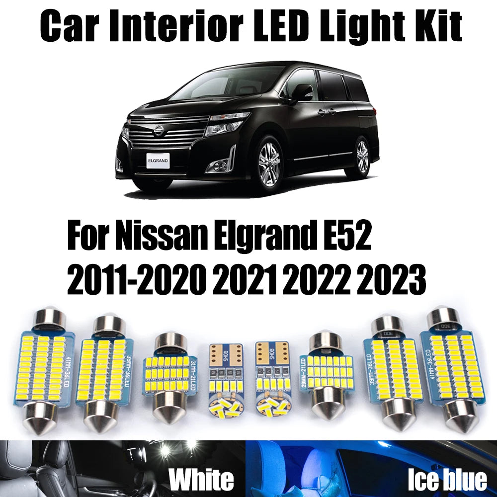 15-Piece LED Interior Light Kit for Nissan Elgrand E52 2011-2019 - Canbus Dome Map Door Trunk Bulbs | AUTOKITSHOP