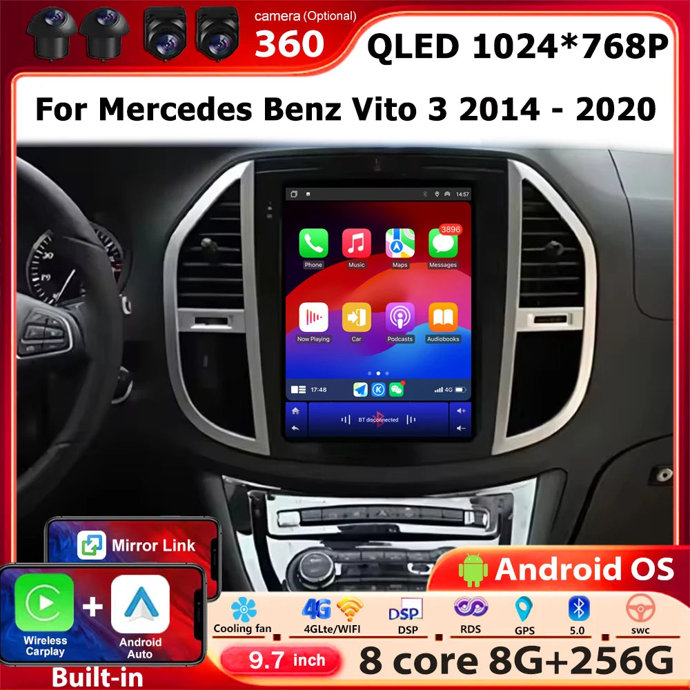 9.7'' For Mercedes Benz Vito 3 2014-2020 Android 16 Auto Car Radio Multimedia Video Player