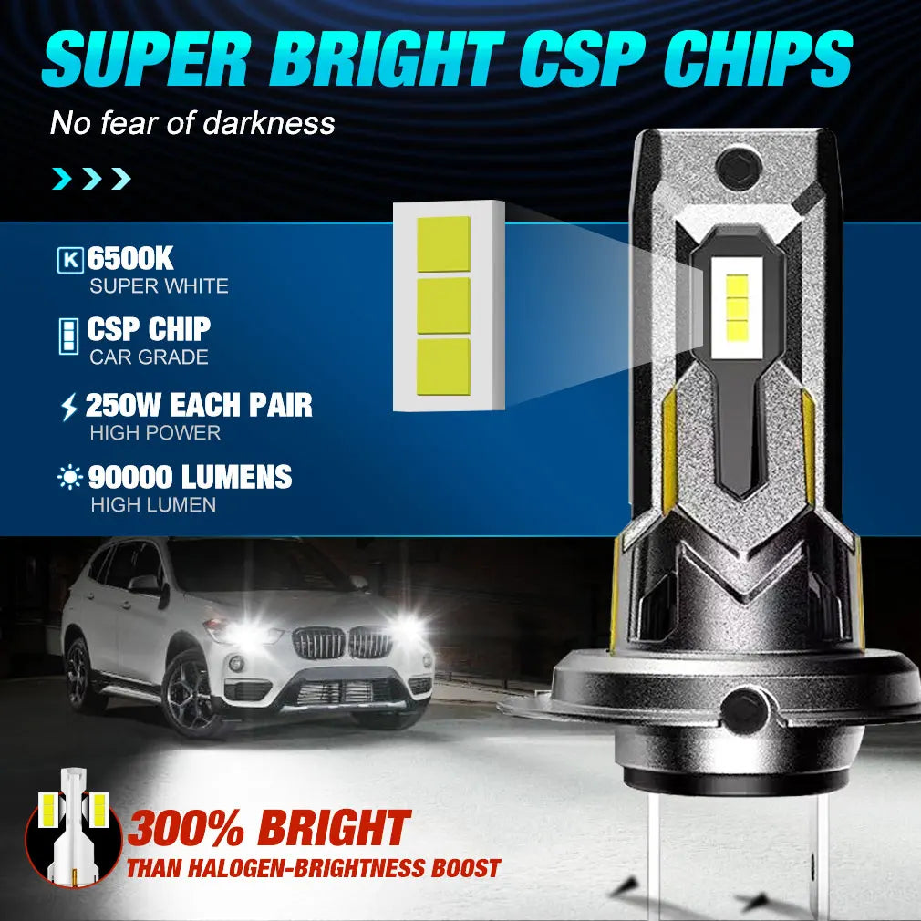 30000LM H7 LED Headlight Bulb Wireless 220W 6500K CSP for Car Headlamp White Auto Diode La