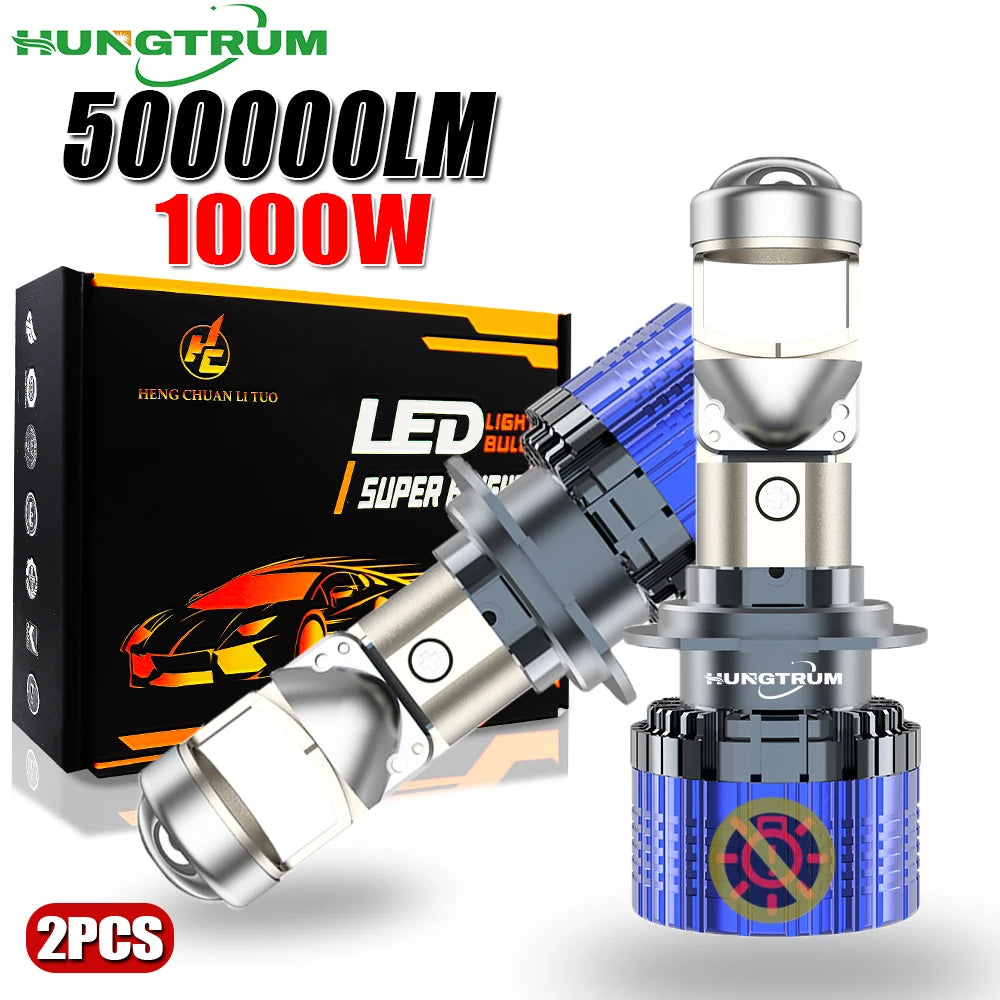 Bi LED H7 H4 Car Headlight Projector Mini Lens 500000LM 1000W High Power H11 H8 9005 9006