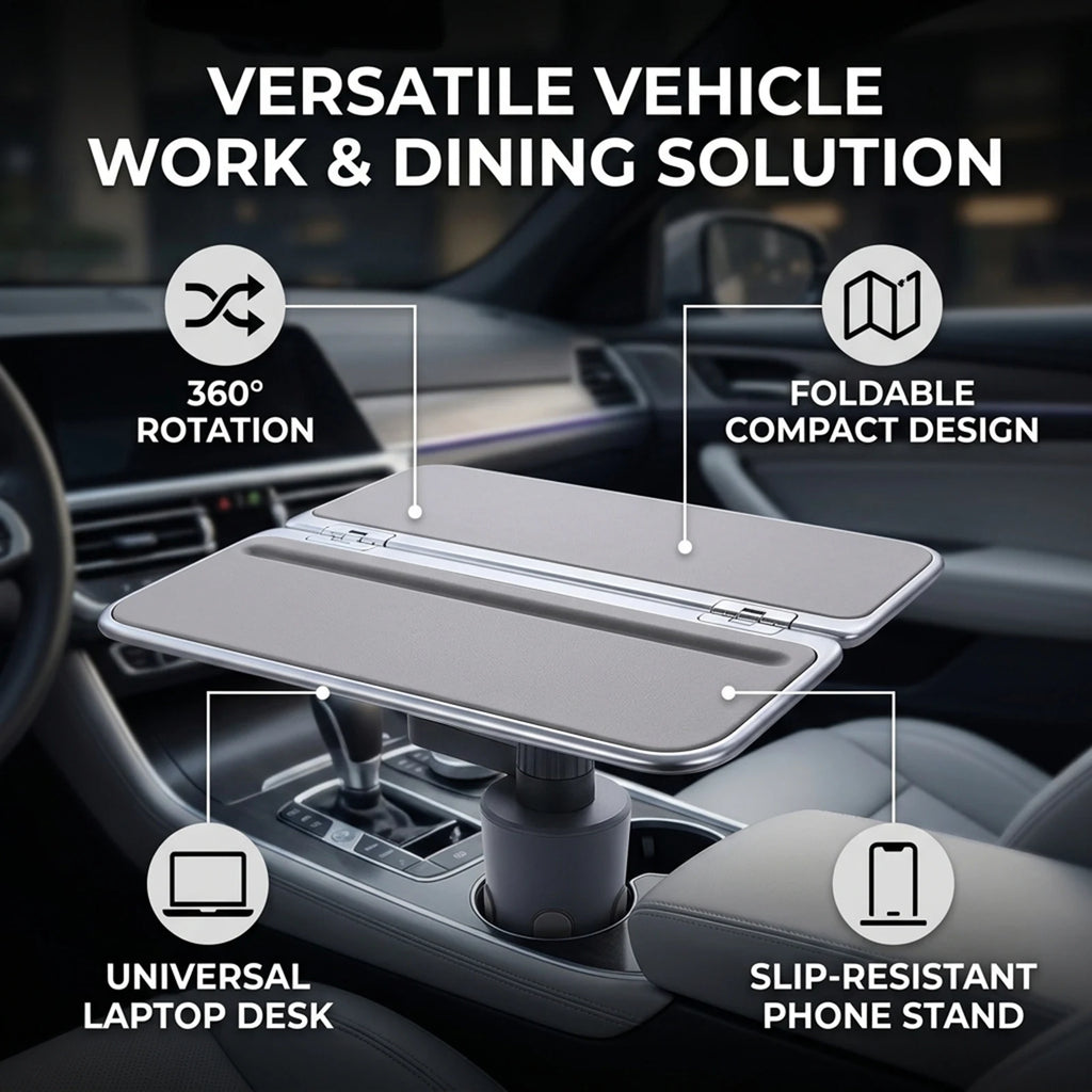Car Tray Car Desk for Laptop Car Food Tray Foldable Aluminum Alloy Cup Holder 360° Rotating Car  - Automotive LED Light