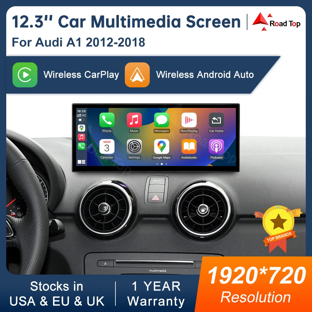12.3 Inch Touch Screen Multimedia Display for Audi A1 2012-2018 with Airplay Miracast Wire | AUTOKITSHOP