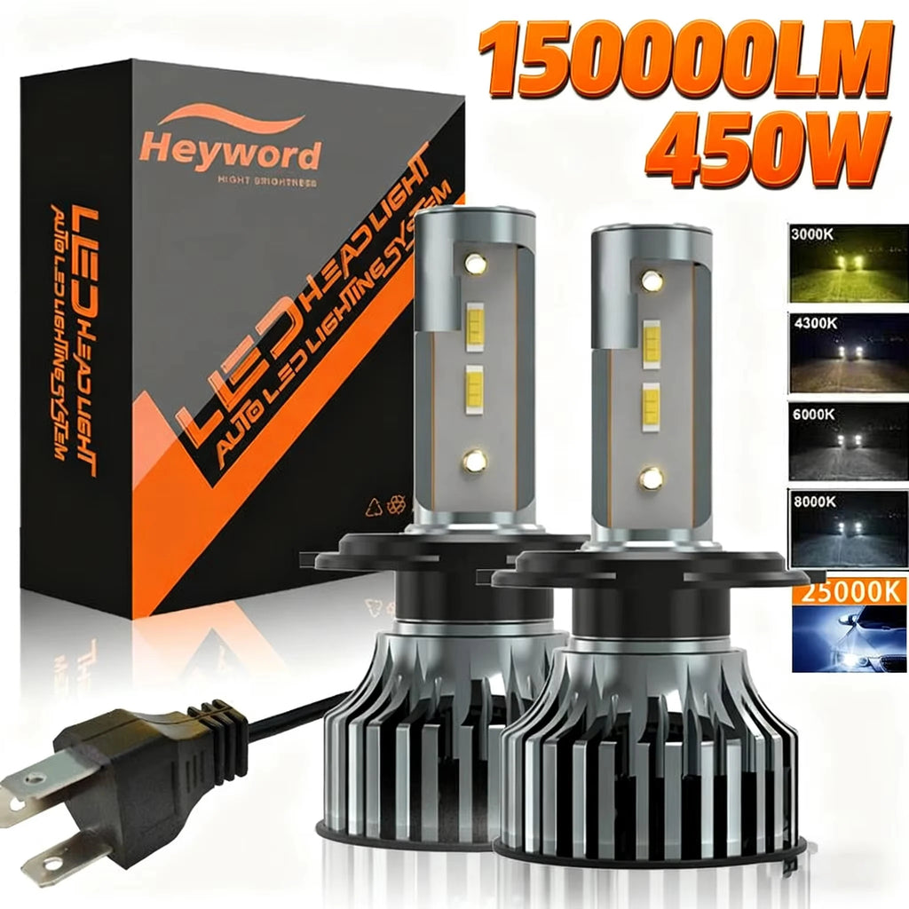 Heyword 150000lm 450W 1860 CSP chip 3000k/4300k/6000k/8000k Car LED Headlight   h4 h7 h1 LED headlights 9005 H7  h11 led light