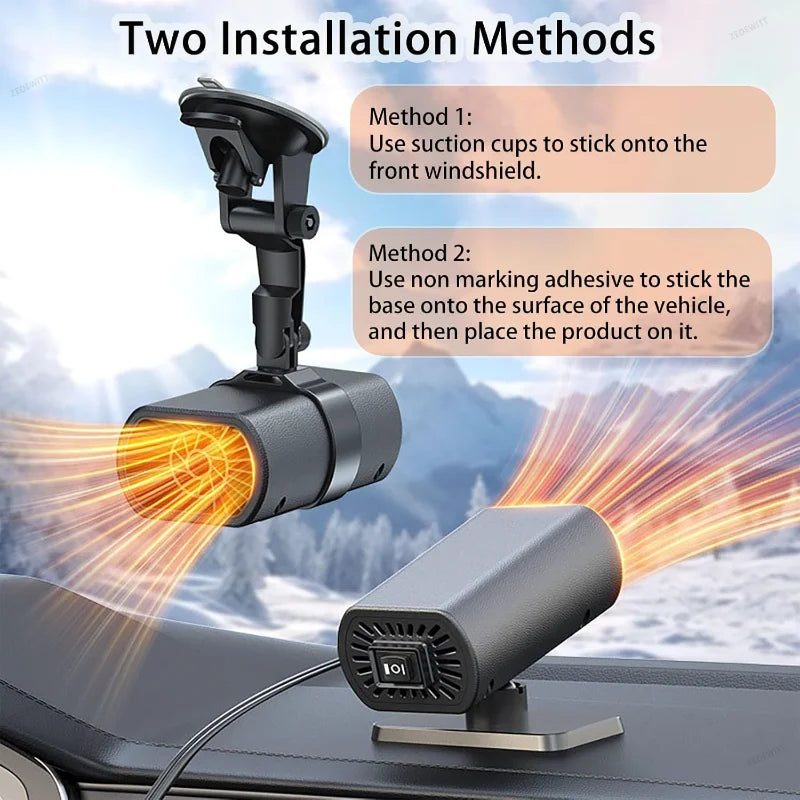 Fast Heating 12V Car Heater Adjustable Suction Cup Windshield Defroster Anti-Fog Multi-Function  - Automotive LED Light