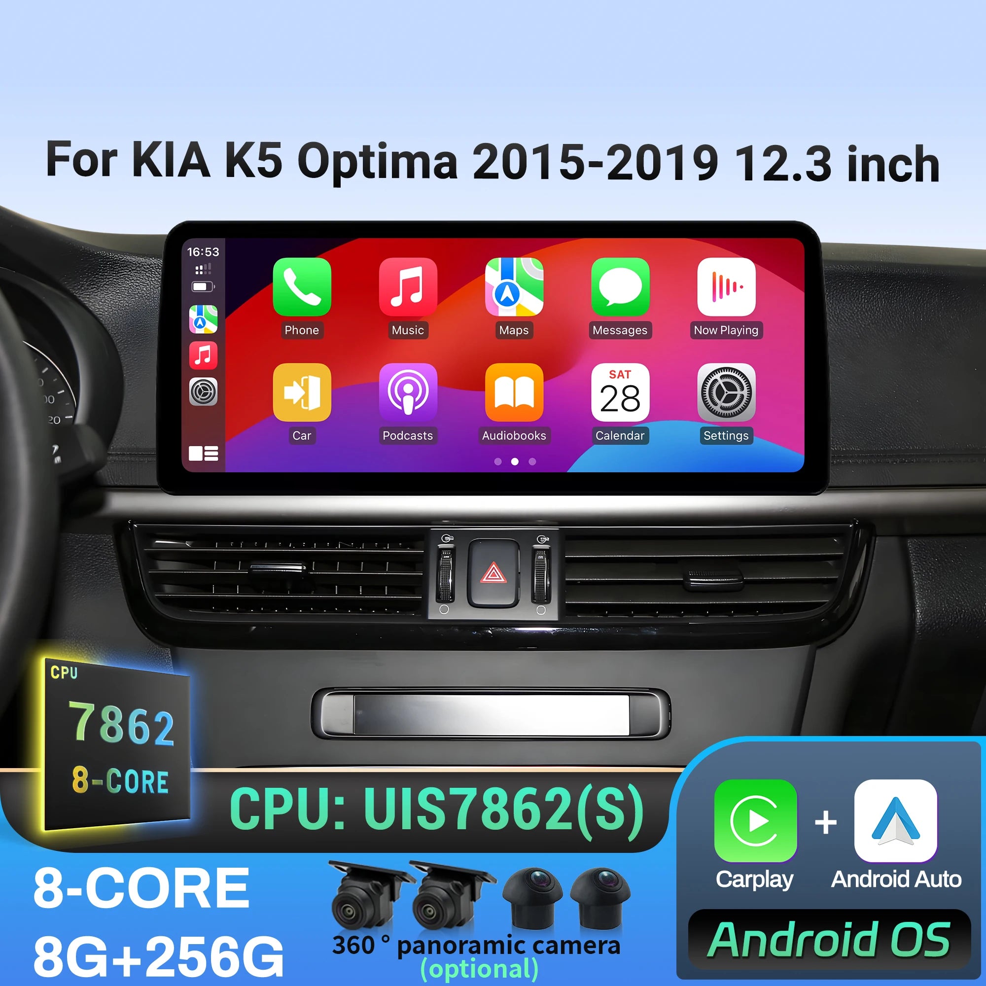 12.3 inch For KIA K5 Optima 2015 2016 2017 2018 2019 Car Radio Wireless BT CarPlay Android